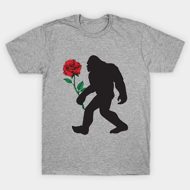 Bigfoot - Bigfoot Carrying A Red Rose T-Shirt by Kudostees
